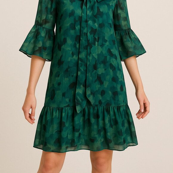 Calvin Klein Green Abstract Print Ruffle Hem Dress – Effortless Elegance - Picture 2 of 3